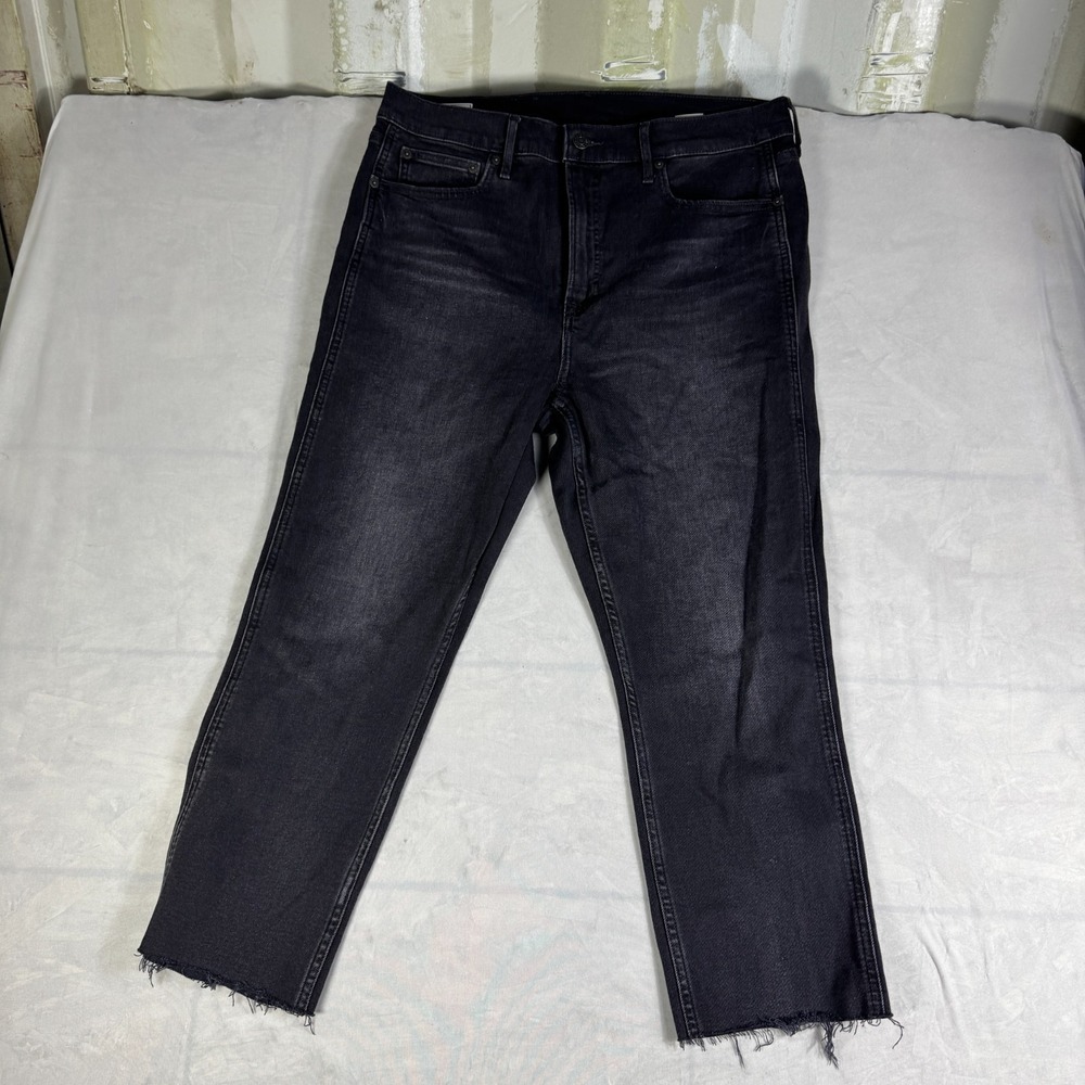 Gap Vintage Slim High Rise Cropped Jeans Womens Black Denim Raw Hem 32 /14S
